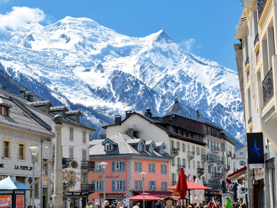 Sally's street in Chamonix with Mont Blanc behind